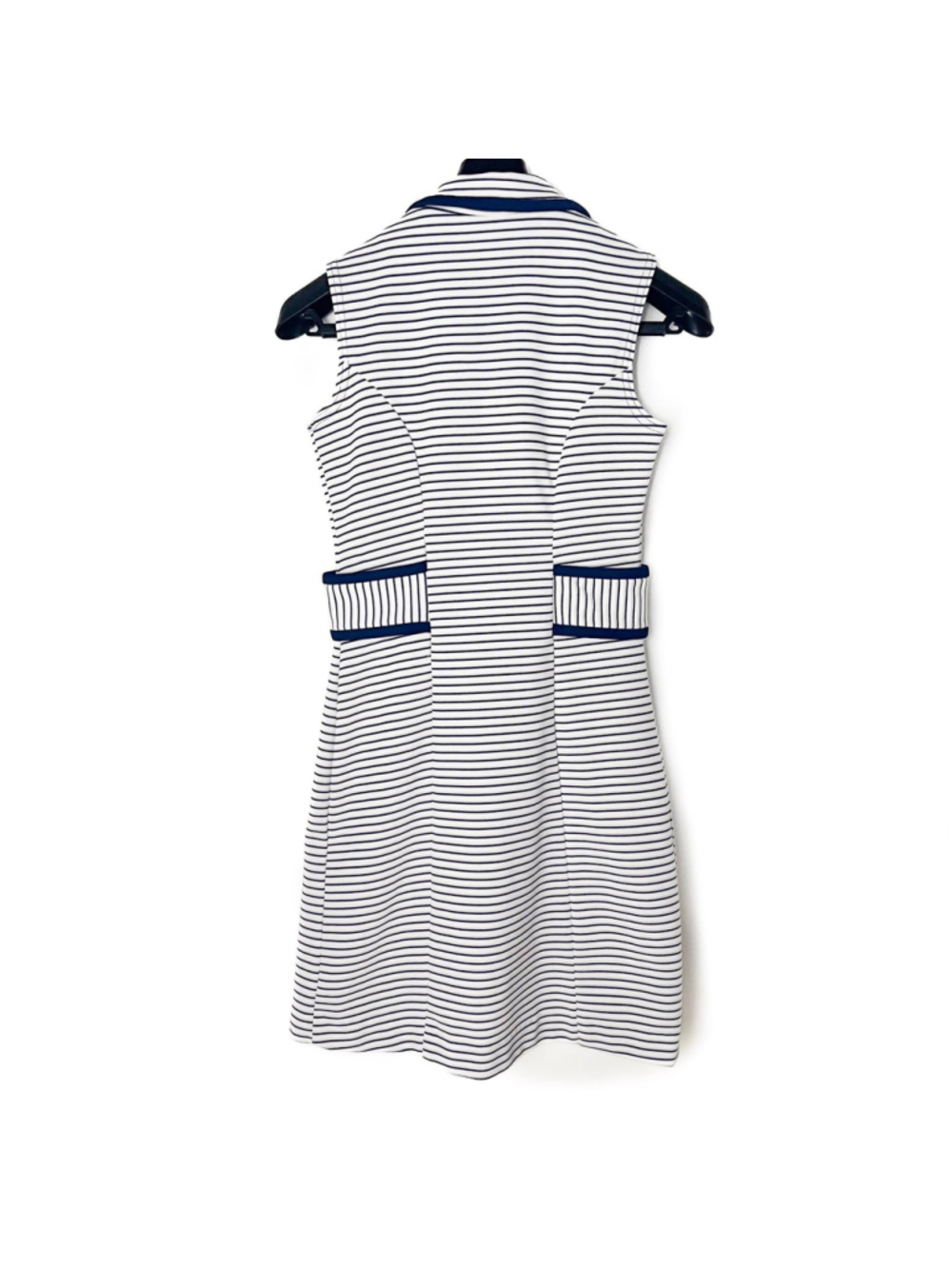 Vintage Navy White Striped Polo Dress Retro Mod Preppy Golf Tennis Nautical Sz S - Picture 2 of 9